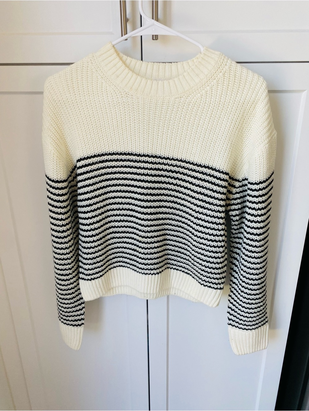 Garage crew neck cream black striped womens XS oversized sweater